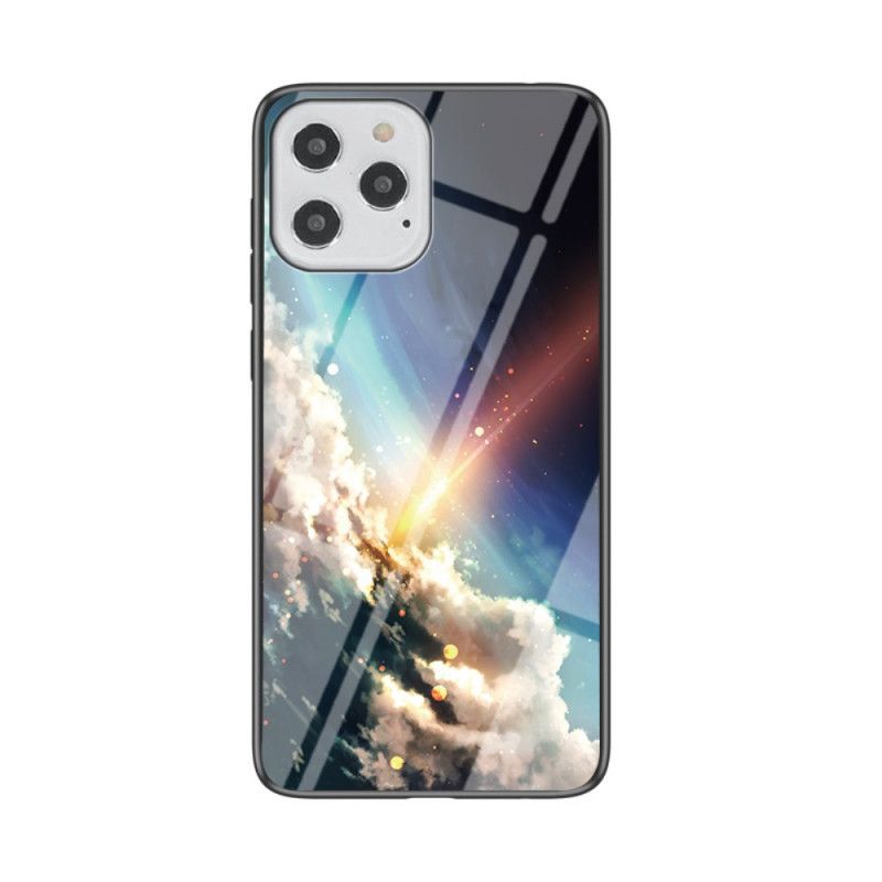Skal för iPhone 12 / 12 Pro Svart Stjärnhimmel Härdat Glas