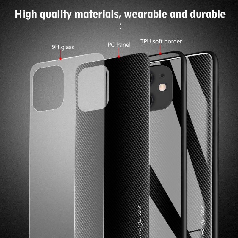 Skal iPhone 12 / 12 Pro Svart Klassiskt Kolfiberhärdat Glas