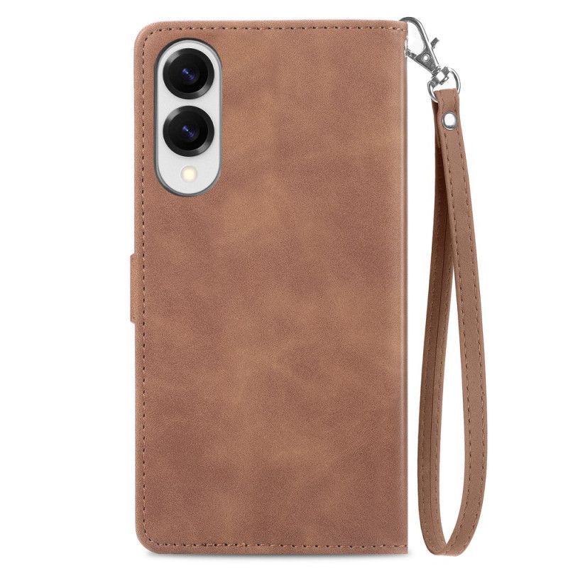 Läderfodral Samsung Galaxy S25 5g Edge Telefonfodral Plånbok Med Blommönster Och Dragkedja