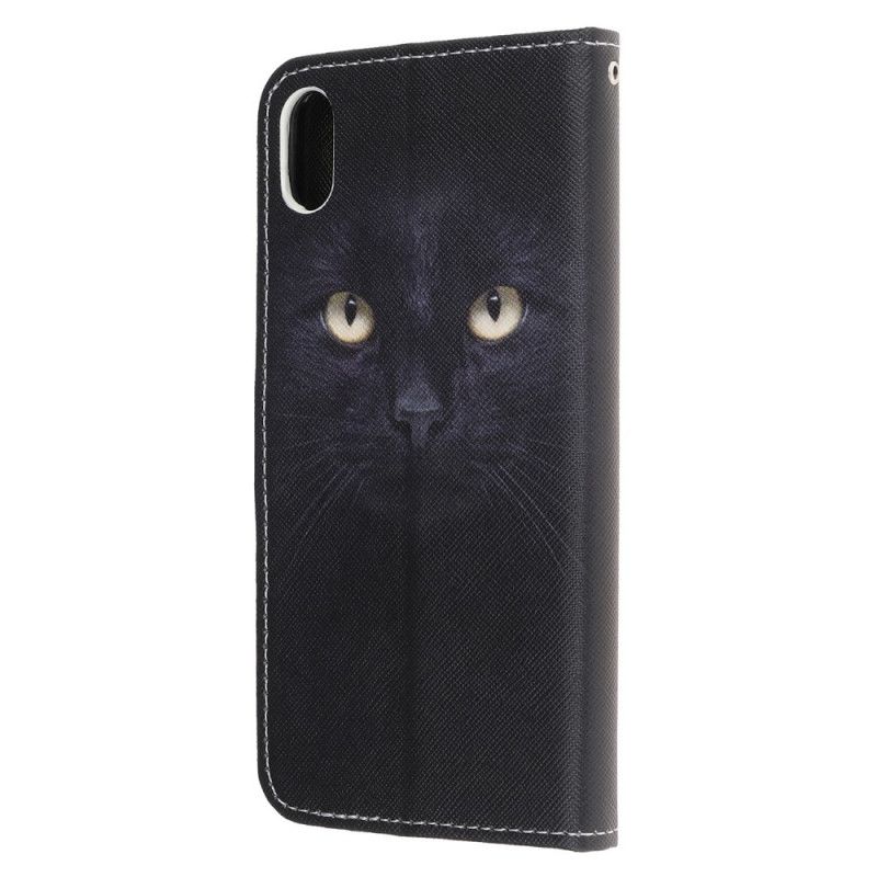 Läderfodral iPhone XR Mobilskal Svarta Kattögon Med Rem