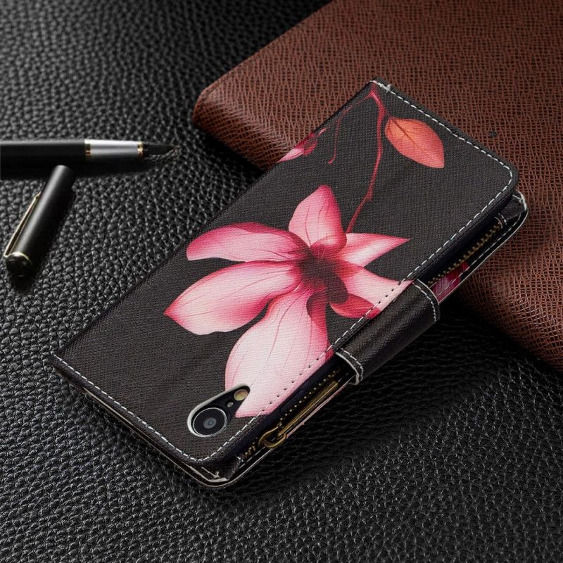 Läderfodral iPhone XR Svart Mobilskal Blixtlåsficka