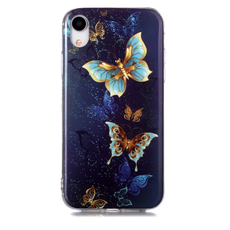 Skal för iPhone XR Ljusblå Fluorescerande Fjärilserie