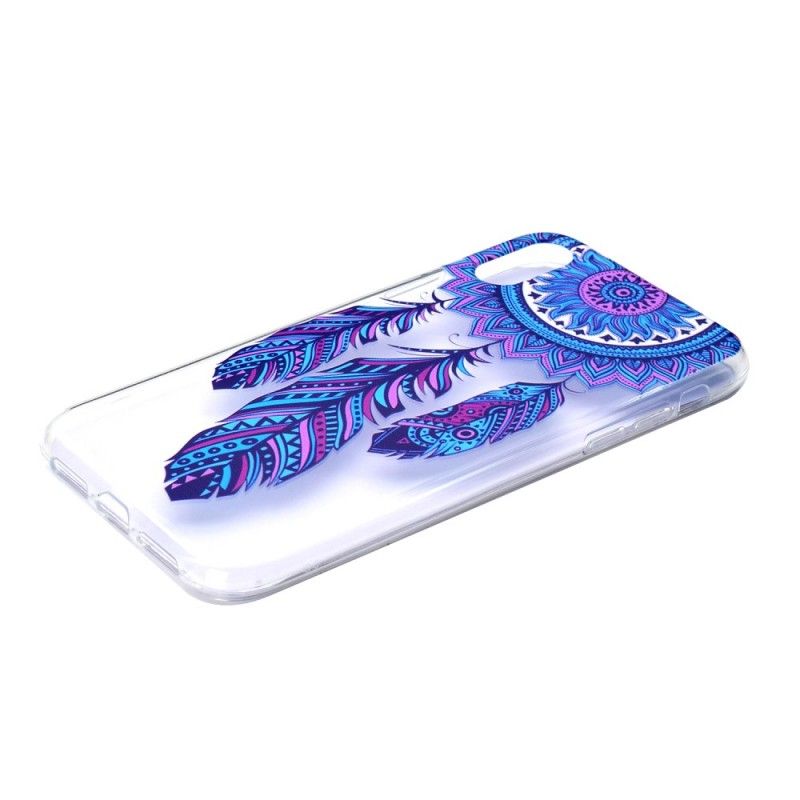 Skal för iPhone XR Transparent Drömfångare Blå Fjädrar