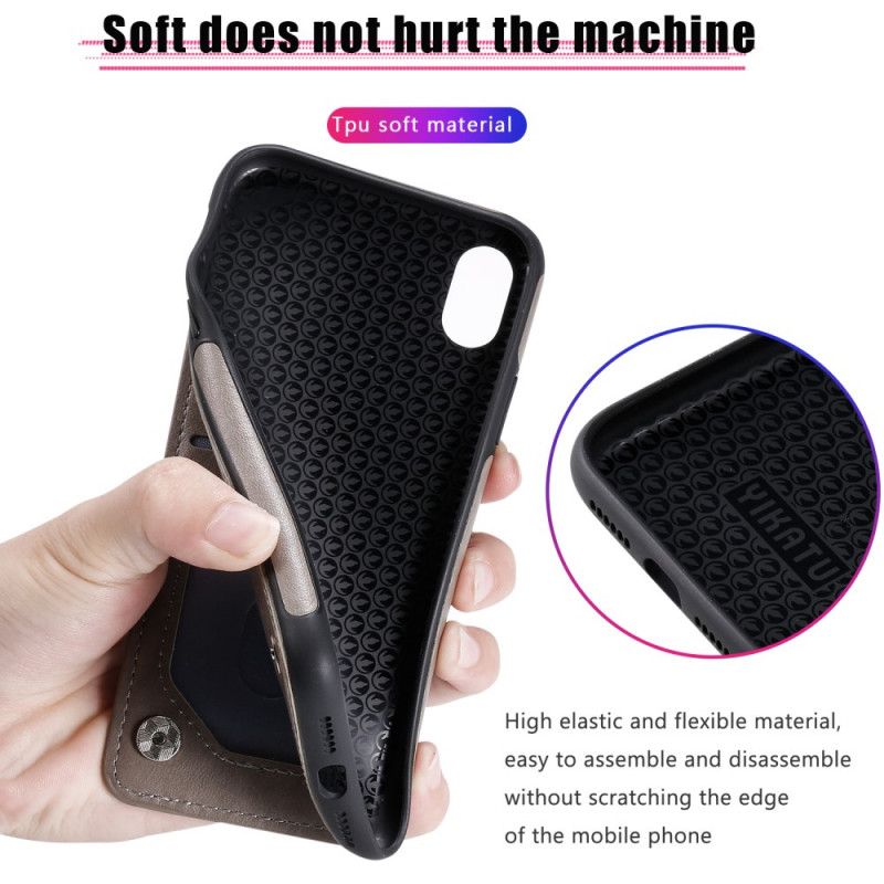 Skal iPhone XR Grå Korthållare I Imiterat Läderkatt