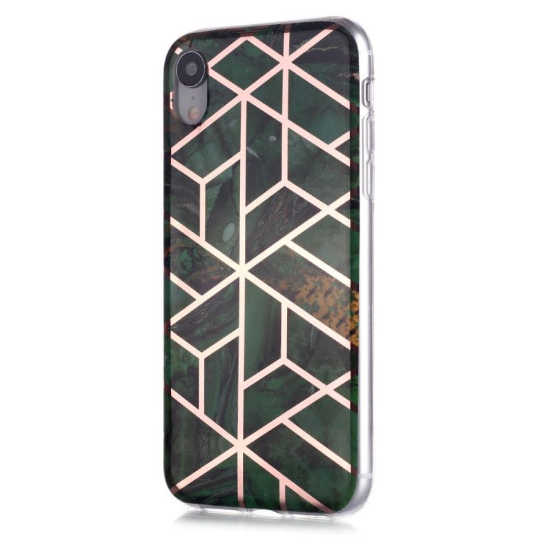 Skal iPhone XR Svart Marmorfärgad Geometri 2