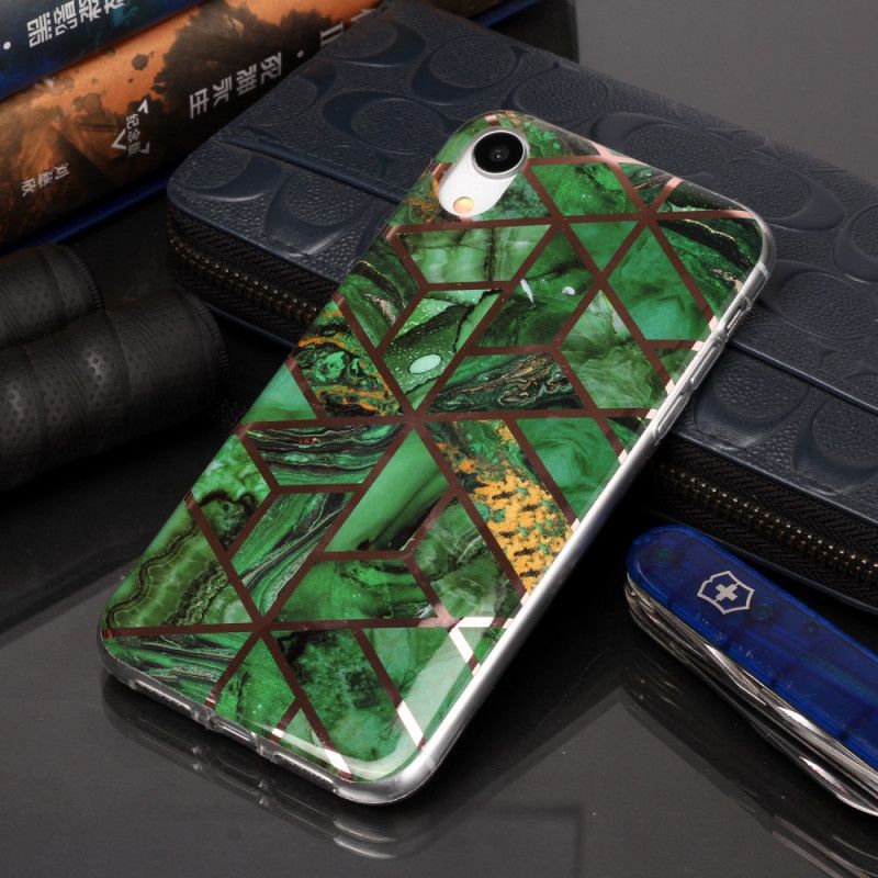 Skal iPhone XR Svart Marmorfärgad Geometri 2