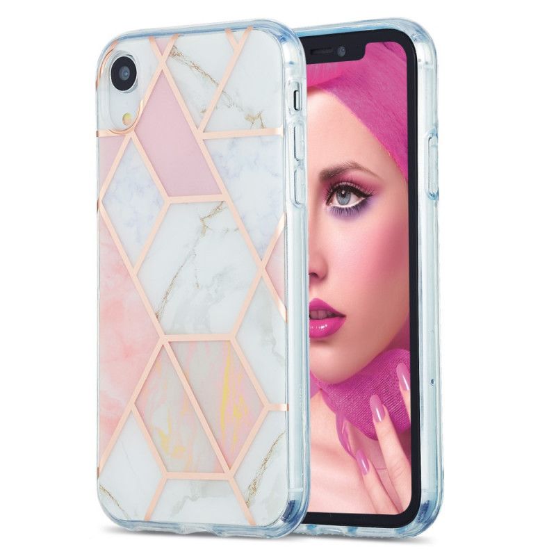 Skal iPhone XR Vit Flashig Geometrisk Marmor