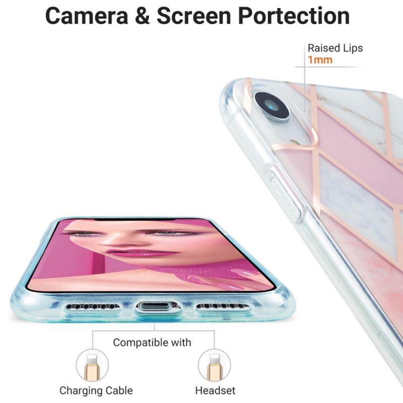 Skal iPhone XR Vit Flashig Geometrisk Marmor