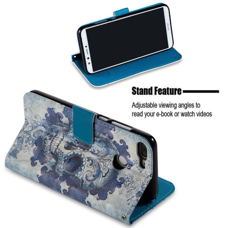 Läderskal Honor 9 Lite 3D Blå Skalle