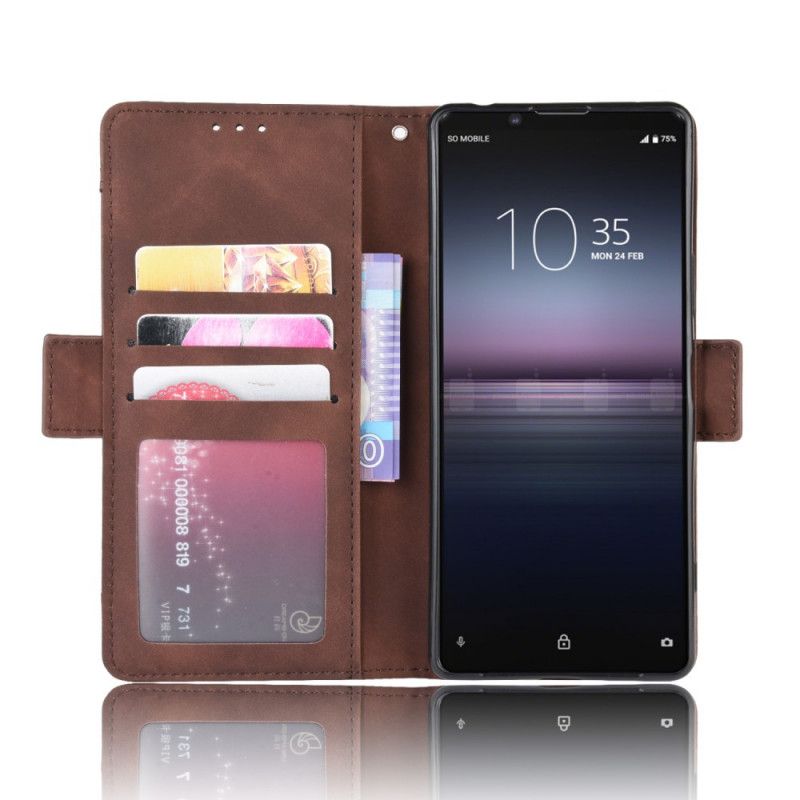 Läderfodral Sony Xperia 1 II Svart Mobilskal Förstklassigt Multikort