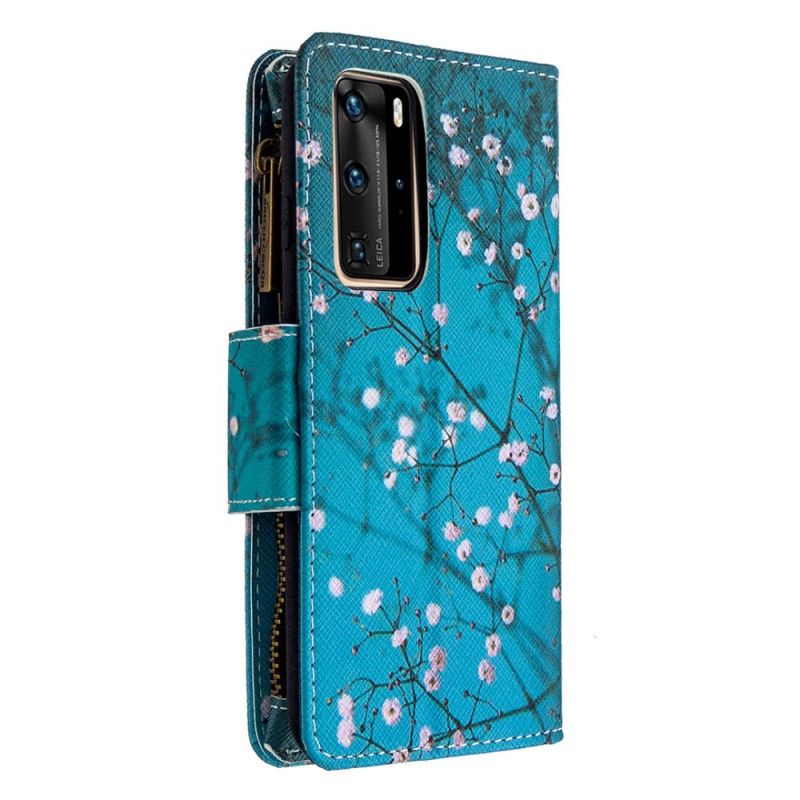 Fodral Huawei P40 Pro Ljusblå Ficka Med Dragkedja