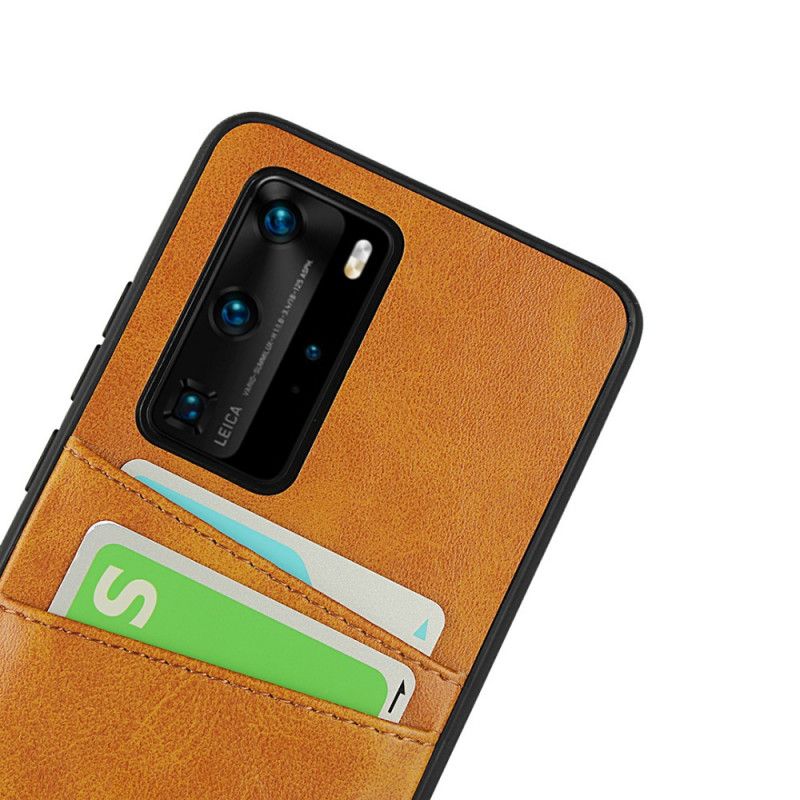 Skal Huawei P40 Pro Svart Läderstruktur Dubbel Korthållare