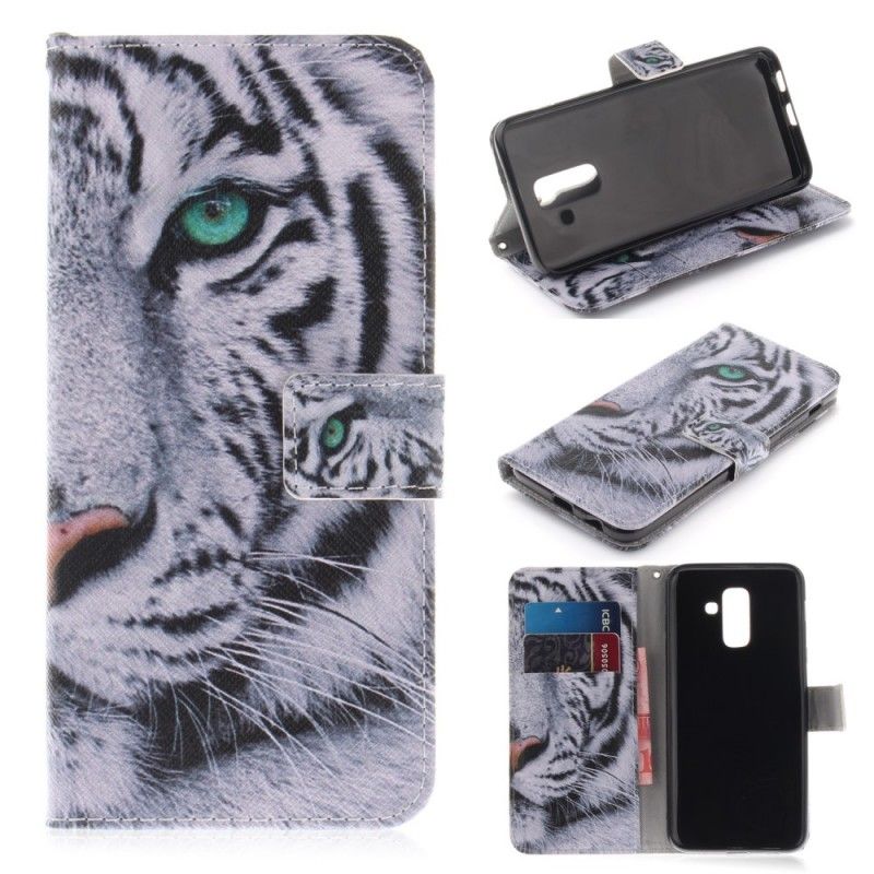Läderfodral Samsung Galaxy A6 Plus Mobilskal Tiger Ansikte