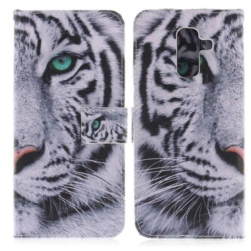 Läderfodral Samsung Galaxy A6 Plus Mobilskal Tiger Ansikte