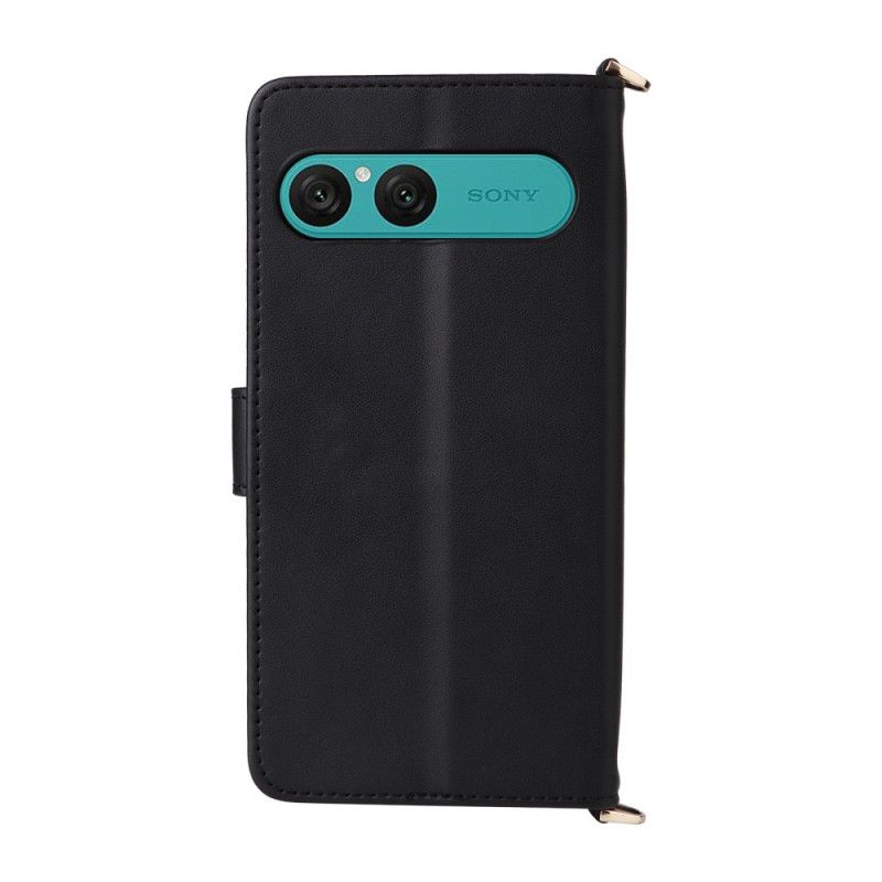 Läderskal Fodral Sony Xperia 10 Vii Quiltad Med Rem Och Handledsrem