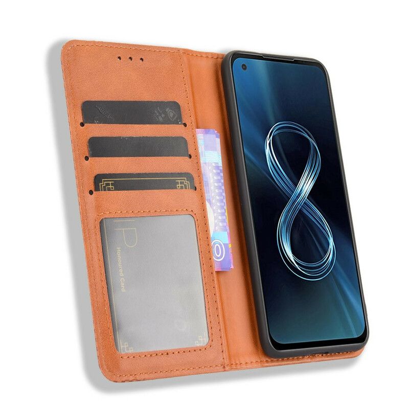 Folio-fodral Asus Zenfone 8 Stiliserad Vintage Lädereffekt