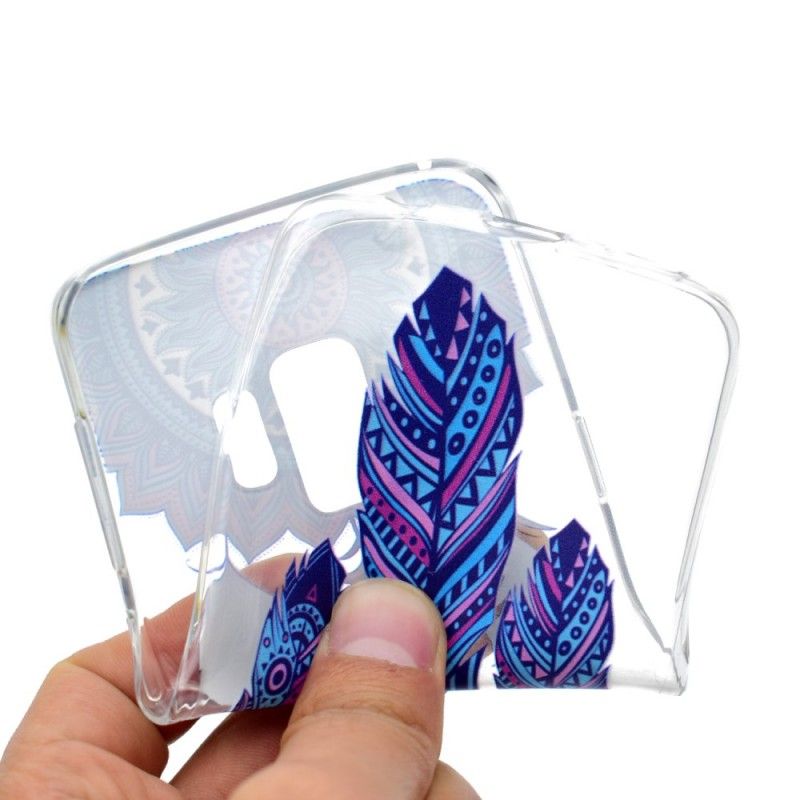 Skal för Samsung Galaxy S9 Plus Transparent Drömfångare Blå Fjädrar