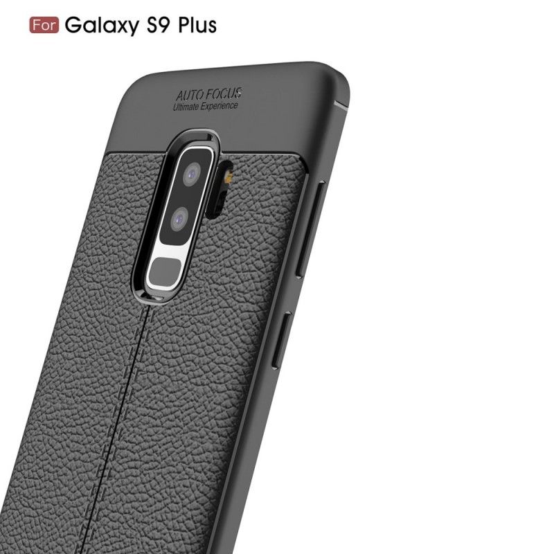 Skal Samsung Galaxy S9 Plus Svart Lychéläder Med Dubbla Linjer