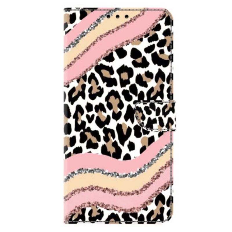 Läderfodral Samsung Galaxy A17 4g / 5g Telefonfodral Randigt Leopardmönster