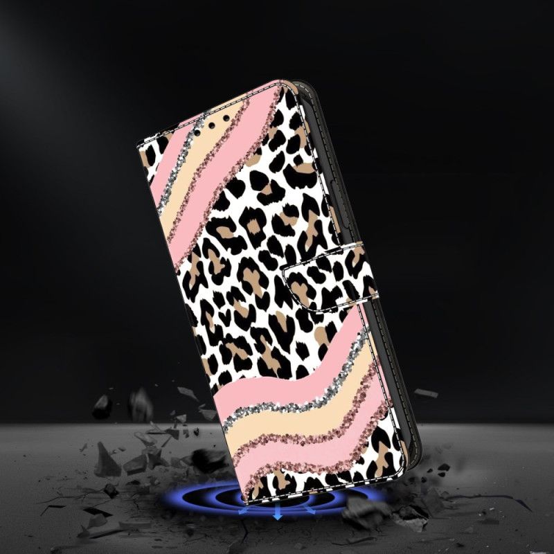 Läderfodral Samsung Galaxy A17 4g / 5g Telefonfodral Randigt Leopardmönster