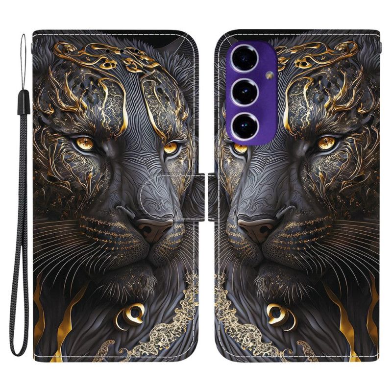 Läderskal Fodral Samsung Galaxy A17 4g / 5g Guld Och Svart Lejon