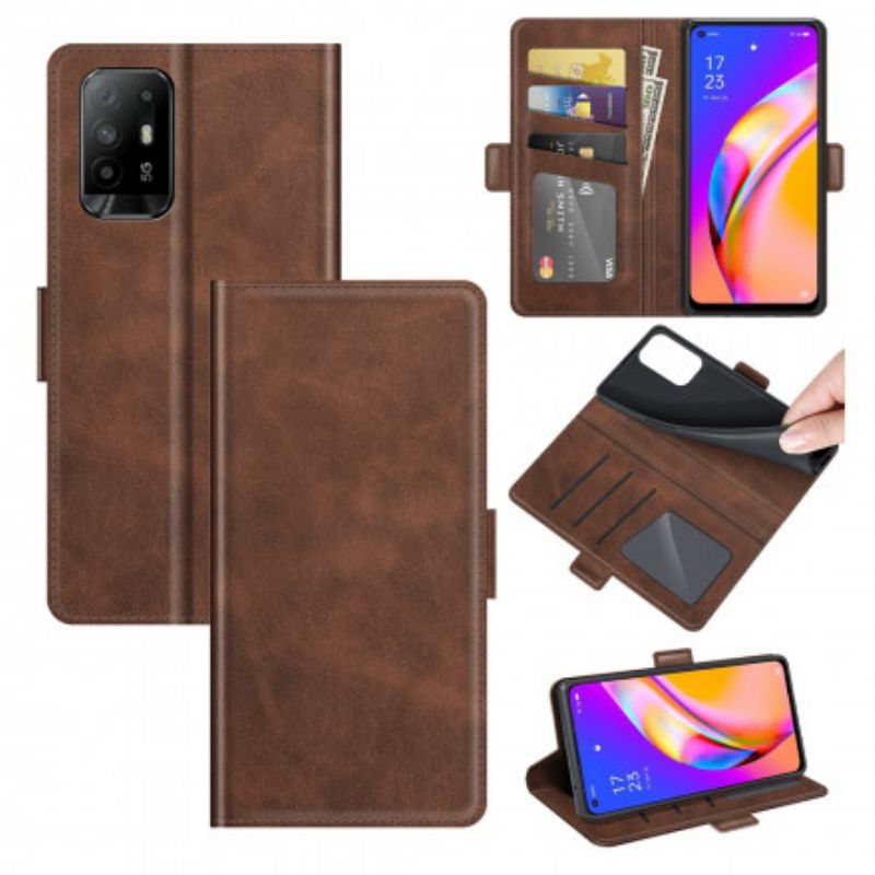 Läderfodral Oppo A94 5g Telefonfodral Dubbel Klaff