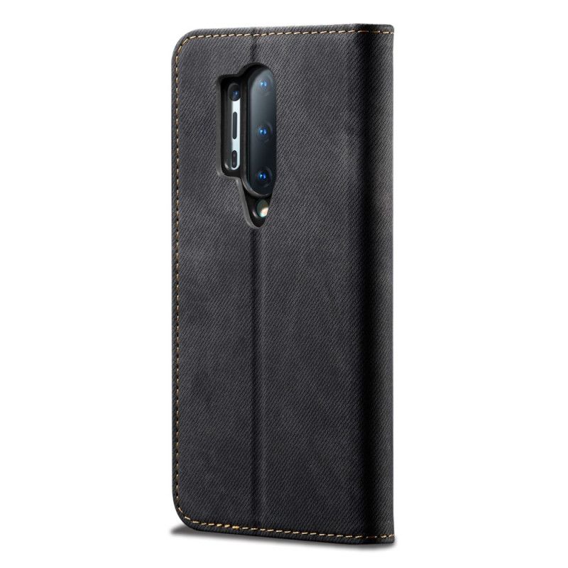 Folio-fodral OnePlus 8 Pro Svart Jeans I Imiterat Läderstruktur