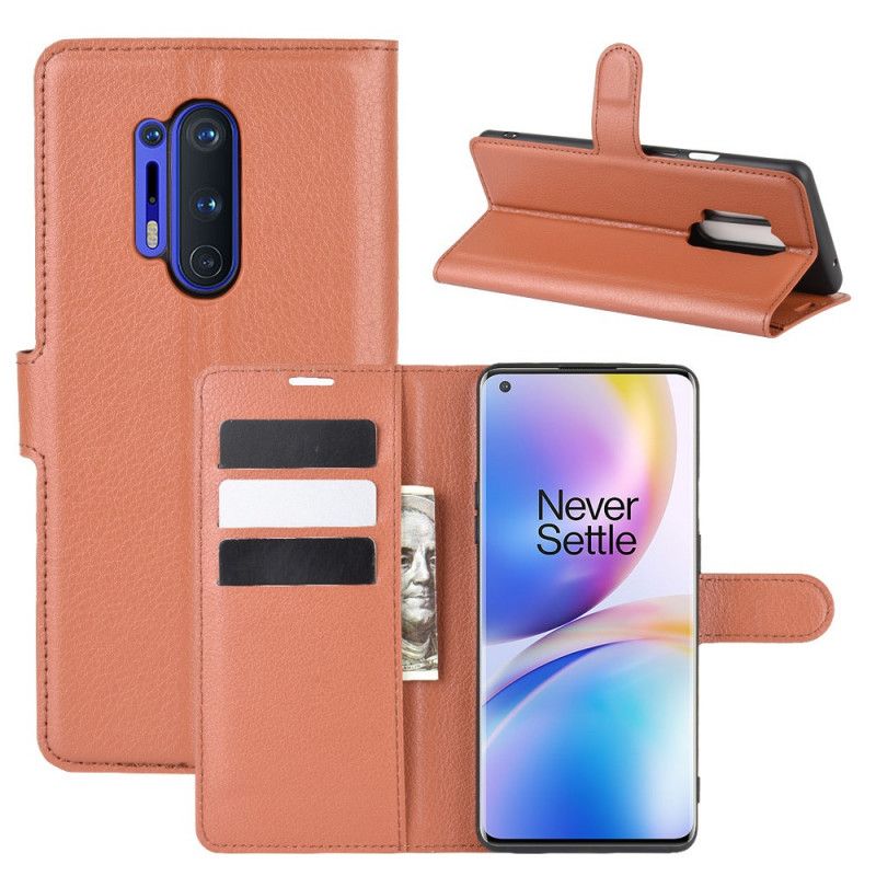 Läderfodral OnePlus 8 Pro Svart Premium Lychéläderstil