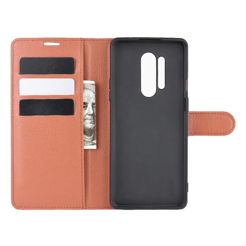 Läderfodral OnePlus 8 Pro Svart Premium Lychéläderstil