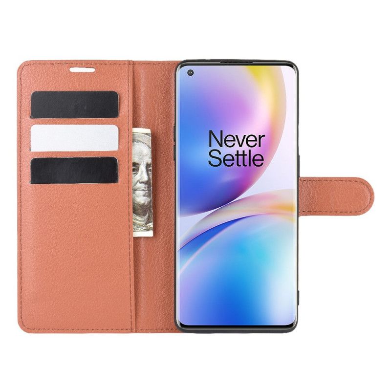 Läderfodral OnePlus 8 Pro Svart Premium Lychéläderstil