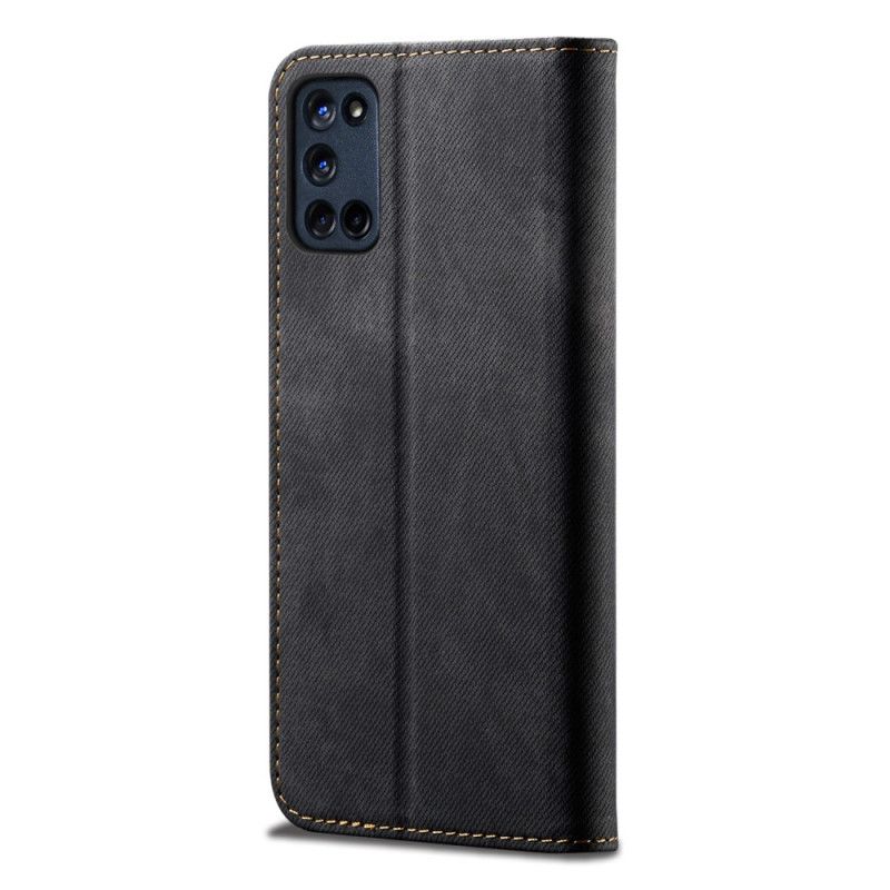 Folio-fodral för Oppo A72 Svart Jeans I Imiterat Läderstruktur
