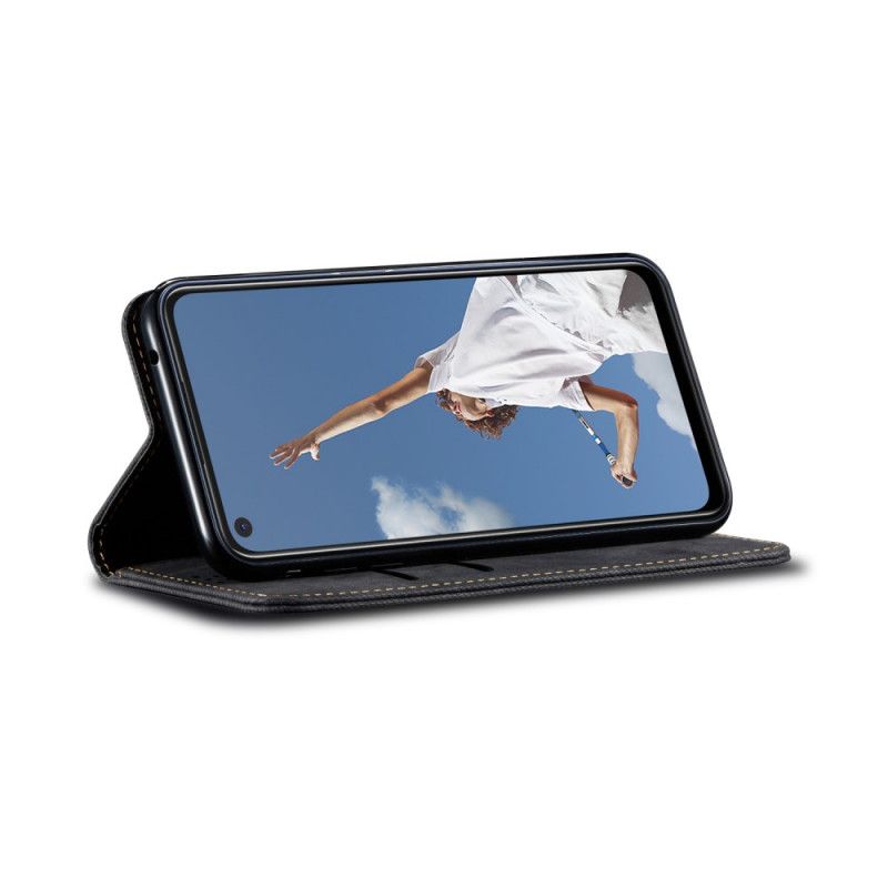 Folio-fodral för Oppo A72 Svart Jeans I Imiterat Läderstruktur