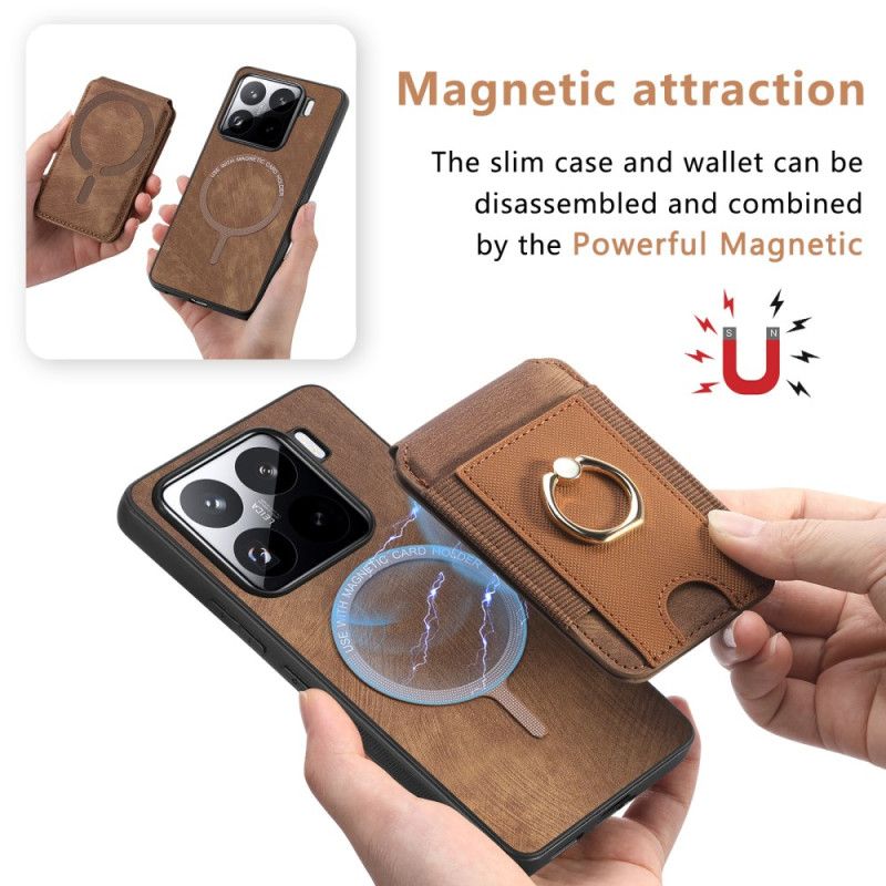 Skal För Xiaomi 15 Avtagbar Korthållare Och Stativ I Mockaeffekt