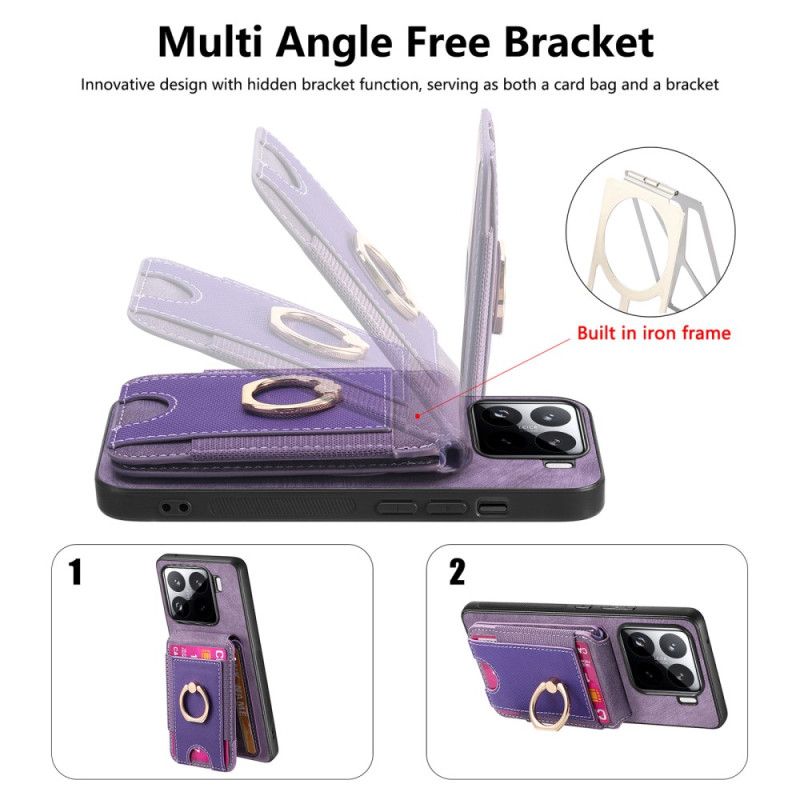 Skal För Xiaomi 15 Avtagbar Korthållare Och Stativ I Mockaeffekt