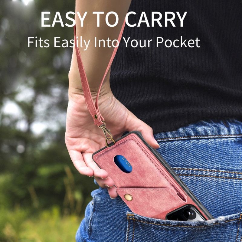 Skal Xiaomi 15 Korthållare Och Rem I Mockaeffekt