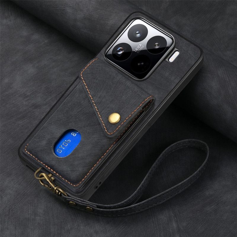 Skal Xiaomi 15 Korthållare Och Rem I Mockaeffekt