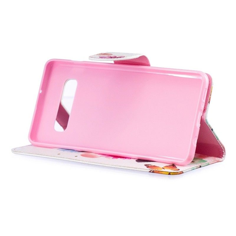 Fodral för Samsung Galaxy S10 Plus Magenta Målade Fjärilar Och Blommor
