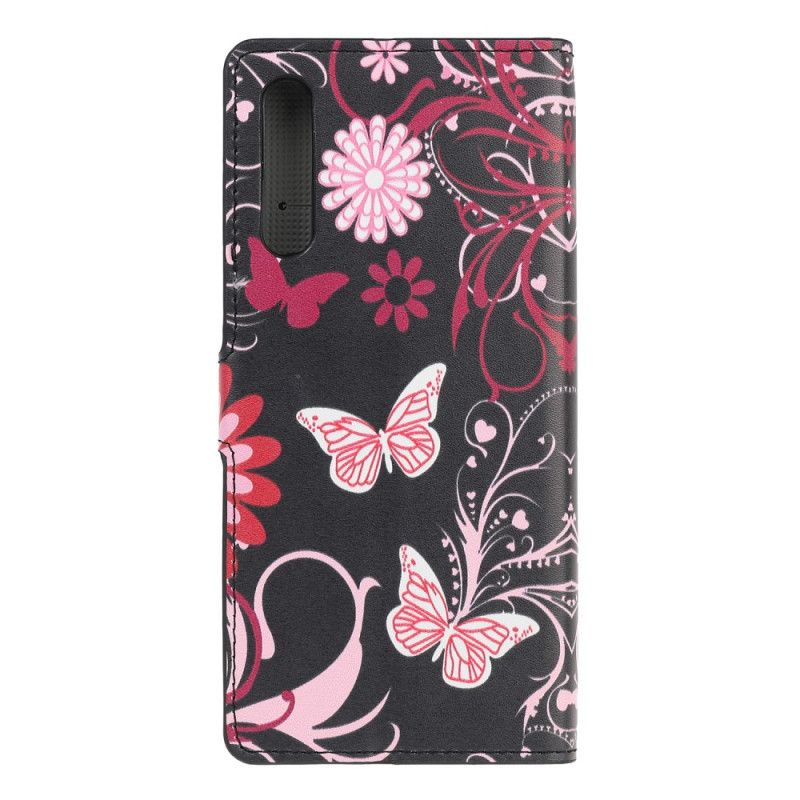 Fodral för Huawei P Smart S Svart Fjärilar Och Blommor