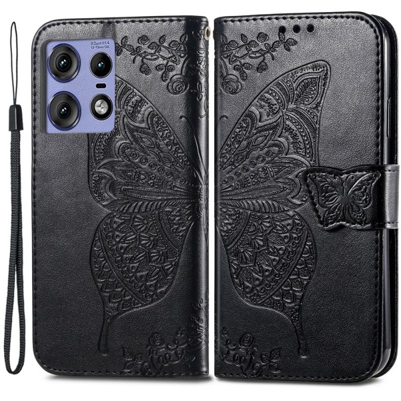 Fodral För Motorola Edge 50 Pro Barockfjäril Med Rem