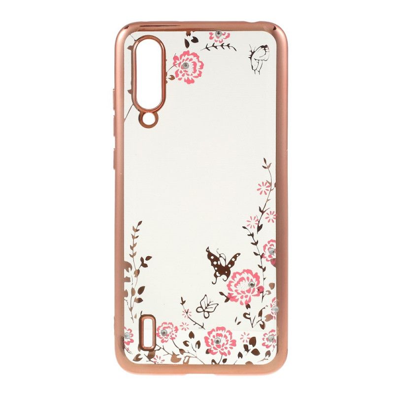 Skal Xiaomi Mi 9 Lite Rose Gold Blomma- Och Fjärilsdiamanter