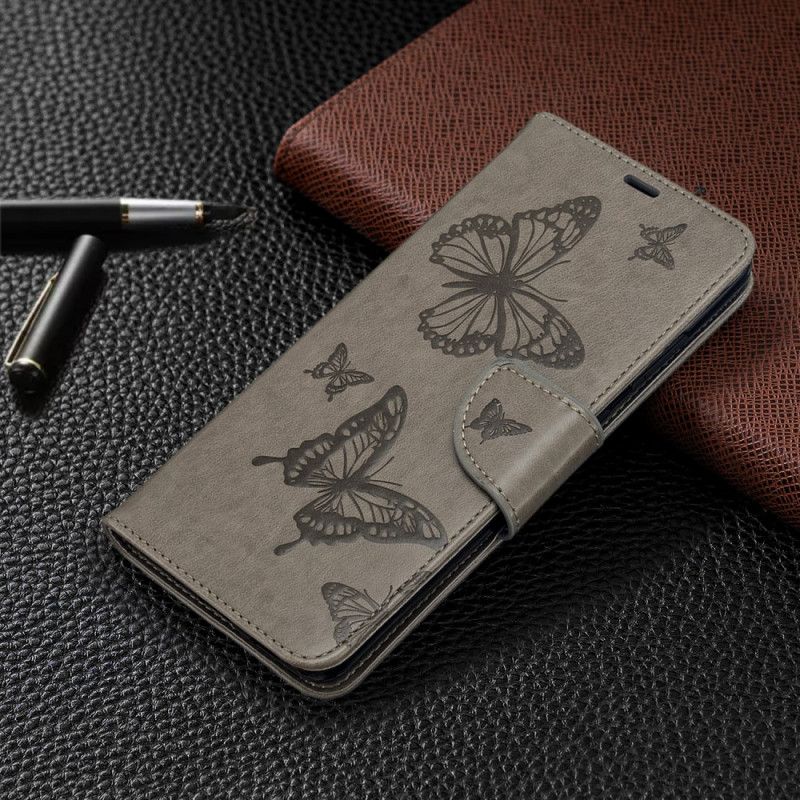 Fodral för Samsung Galaxy S20 Ultra Ljuslila Fjärilar I Flygning Med Rem