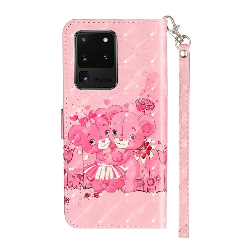 Fodral Samsung Galaxy S20 Ultra Nallebjörnar Ljusa Fläckar Med Rem