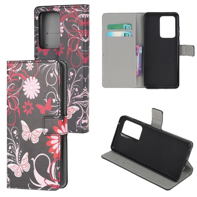 Fodral Samsung Galaxy S20 Ultra Vit Fjärilar Och Blommor