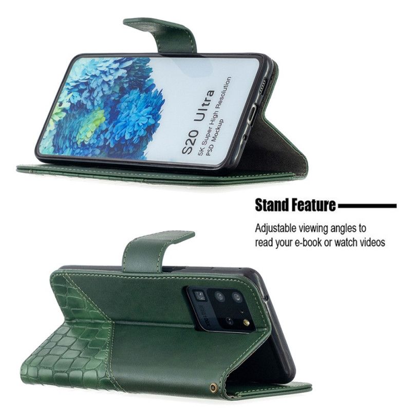 Läderfodral Samsung Galaxy S20 Ultra Svart Mobilskal Klassisk Krokodilhudeffekt
