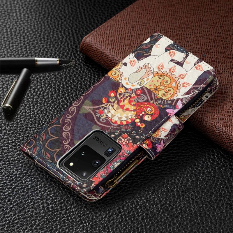 Läderskal Samsung Galaxy S20 Ultra Elefantficka Med Blixtlås