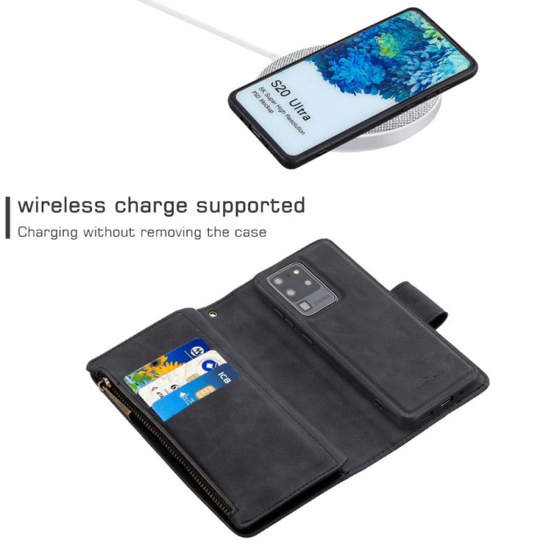 Läderskal Samsung Galaxy S20 Ultra Svart Avtagbart Skal Med Dragkedja