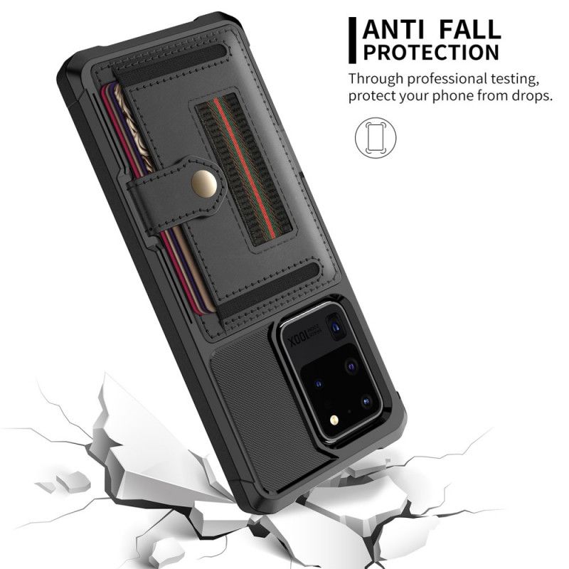 Skal för Samsung Galaxy S20 Ultra Svart Korthållare Och Elastisk Rem