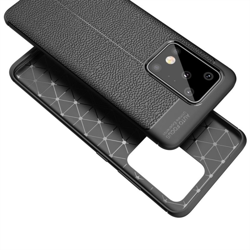 Skal Samsung Galaxy S20 Ultra Svart Lychéläder Med Dubbla Linjer