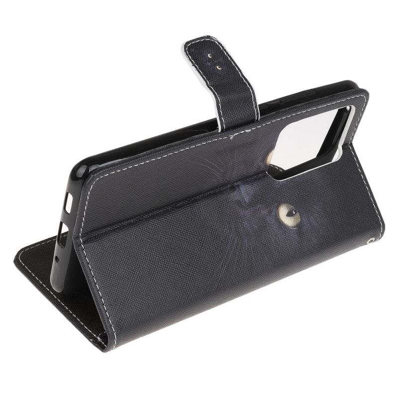 Skyddsfodral Samsung Galaxy S20 Ultra Svarta Kattögon Med Rem