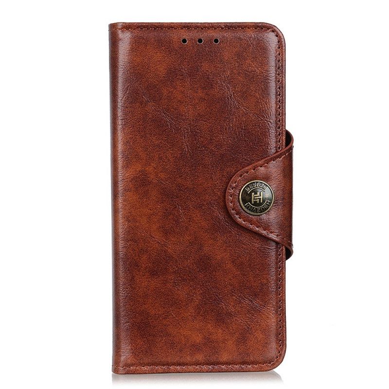 Fodral Samsung Galaxy A71 Mörkbrun Konstläderknapp Vintage